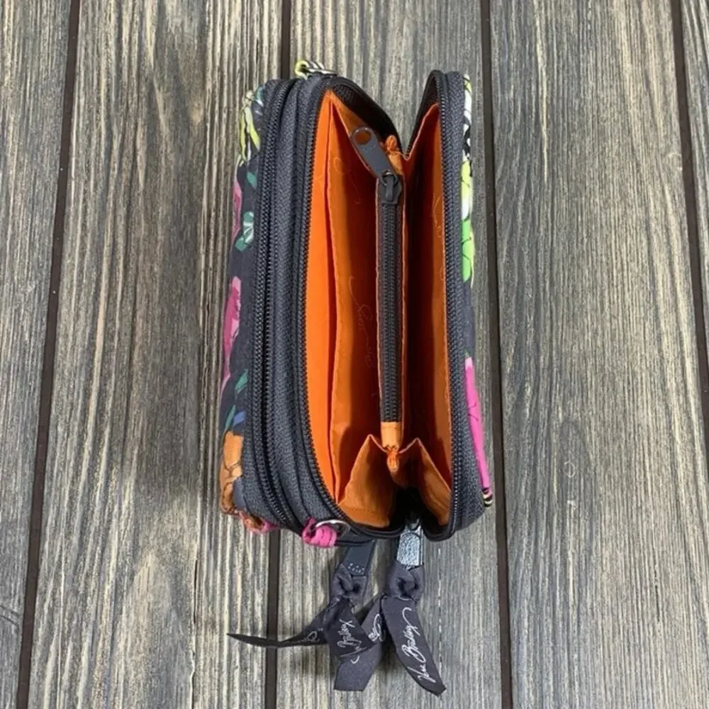 Vera Bradley Floral Crossbody‎ Wallet Wristlet Purse Gray Pockets Small - Picture 6 of 8